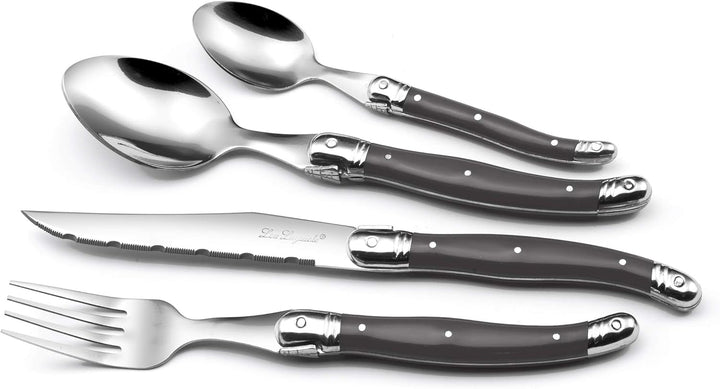 Lou Laguiole Steakbesteck TRADITION, Besteck, Edelstahl mit farbigen Kunststoffgriffen, anthrazit, f
