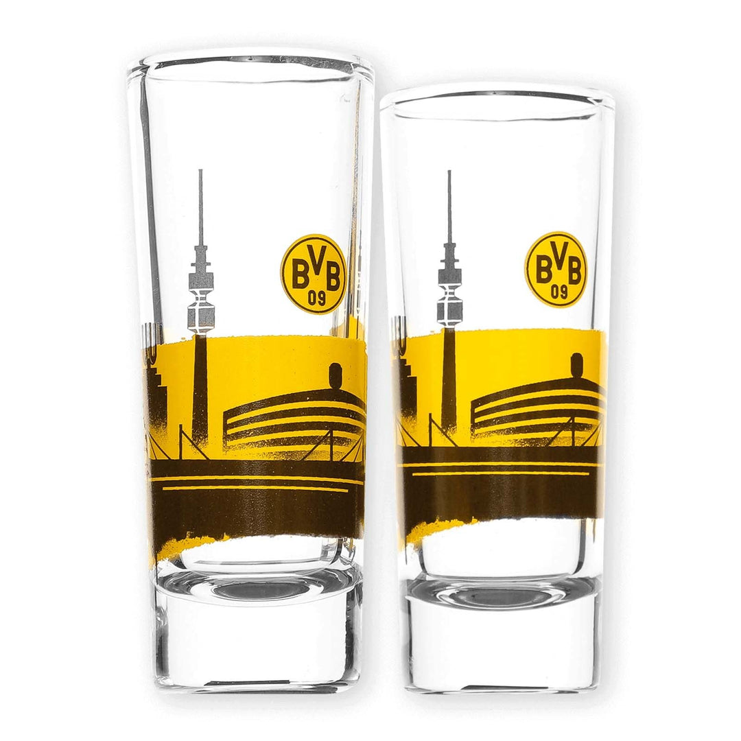 Borussia Dortmund Schnapsglas/Glas/Shot Glass 2er Set Südtribüne BVB 09 - Plus gratis Aufkleber Fore