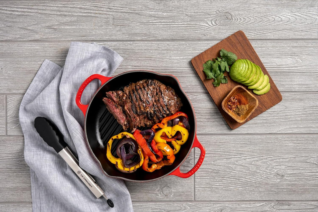 LE CREUSET Signature Hohe runde Grillpfanne aus Gusseisen, für alle Herdarten und Backöfen, 25 cm Ki