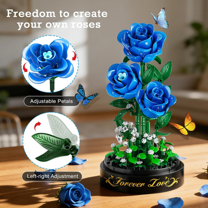 HiWEEGO Blumen Rosen Bauset mit LED Licht & Abdeckung – 219 Teile Rosenstrauss Ostergeschenke, 3,6 M