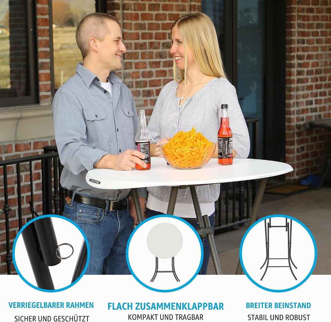 LIFETIME Klapptisch Ø84x110 cm | Weiss | Stehtisch Bistrotisch Kunststoff mit Klappfunktion | UV-bes