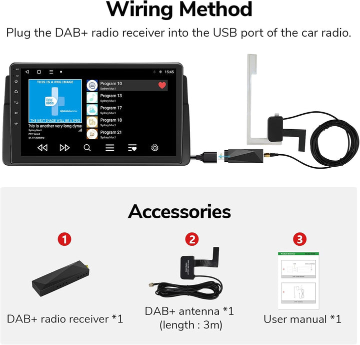 Eonon DAB/DAB+ Digitalradio-Adapter, Empfänger, USB-Dongle für Android 13/14 Autoradio GPS, 4G LTE k