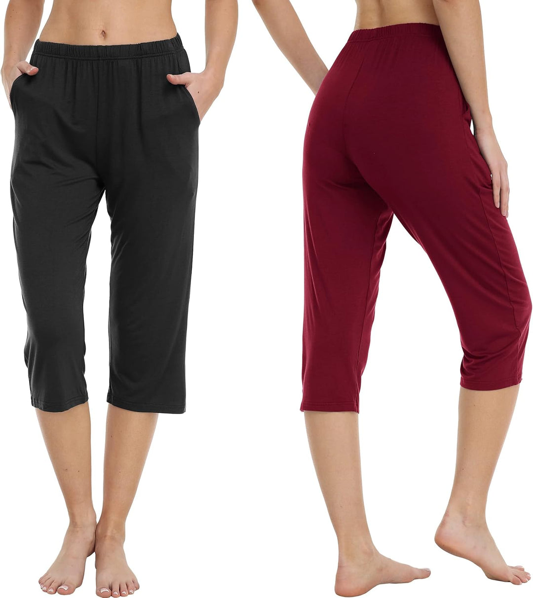 MoFiz Damen Schlafanzughose 3/4 Lang Schlafhose Modal Nachtwäsche Weich Pyjamahose Freizeithose mit