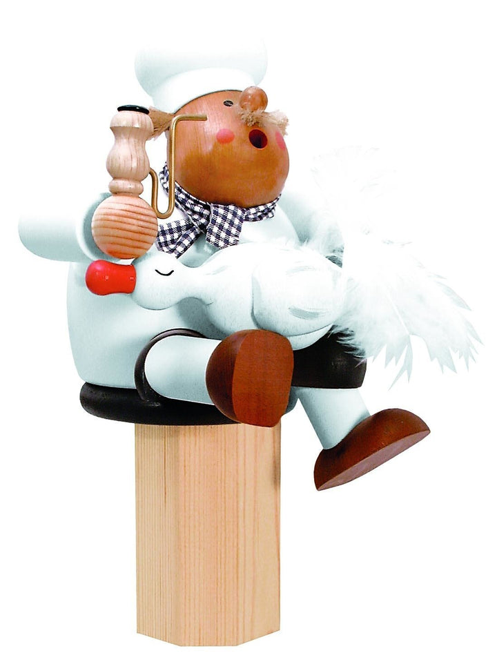 KWO Olbernhau 21590 Räuchermännchen Kantenhocker Koch mit Gans, 17 cm