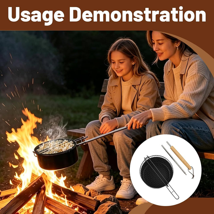 Popcorn Maker Lagerfeuer, Antihaft Popcorn Topf mit Verlängertem Griff und Netzdeckel, Outdoor Popco