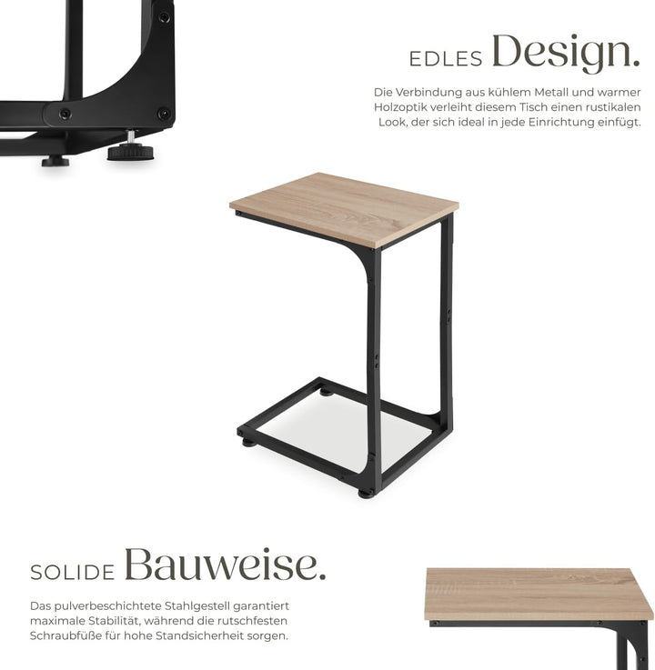 tectake® Beistelltisch Holz Metall, Wohnzimmertisch, Couchtisch C-Form, Laptoptisch für Couch, Bettt