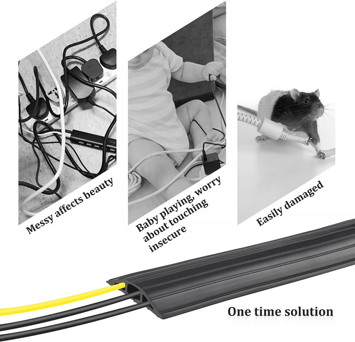 CPROSP Boden Kabelbrücke Schwarz, 200 cm x 6,4 cm, 3 Kanäle, Boden Kabelabdeckung aus Gummi, mit 500