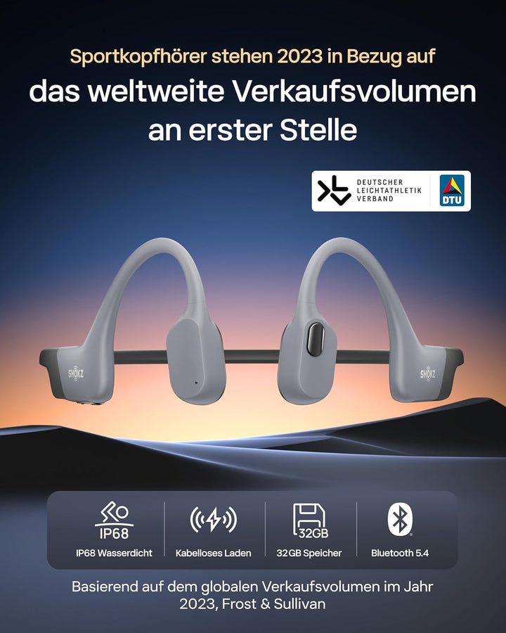 SHOKZ OpenSwim Pro Knochenschall Swimm Kopfhörer, IP68 Wasserdicht, 32GB MP3 Player, Bluetooth 5.4 S