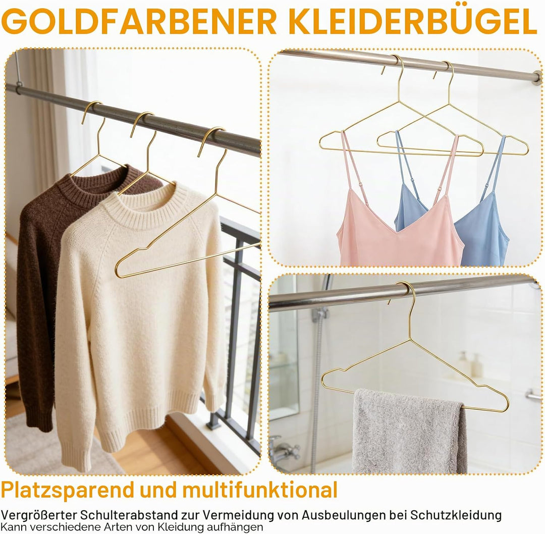 YEXEXINM 30er-Pack Goldene Metallbügel, 42cm Edelstahl Kleiderbügel mit Kugelspitzen, 3,0mm Dicke Ro