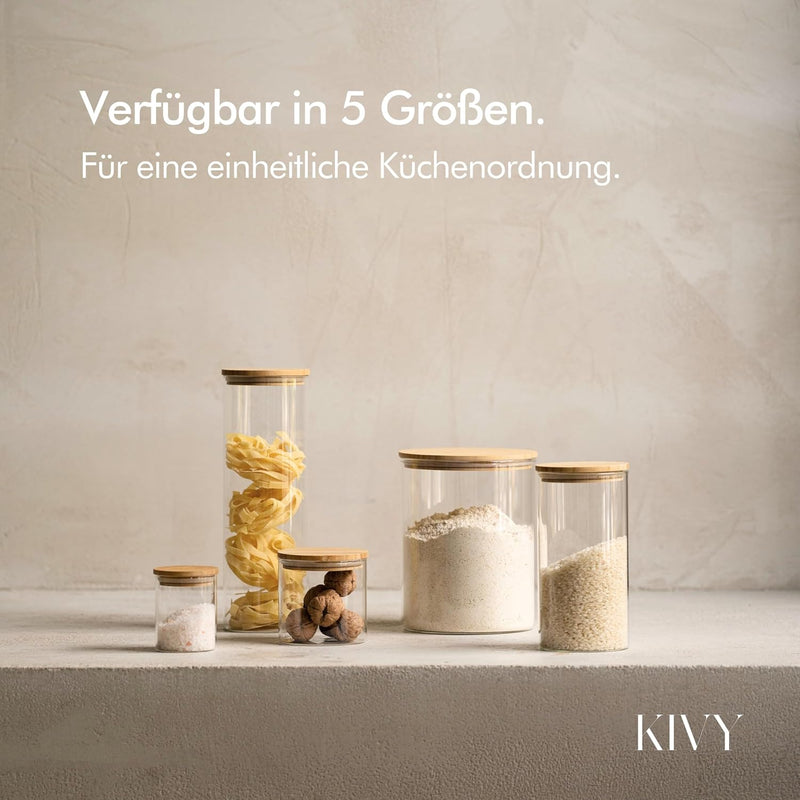KIVY Gewürzgläser mit Holzdeckel - 12 x 150ml - Luftdichte und stapelbare Gewürzbehälter Glas - Gewü