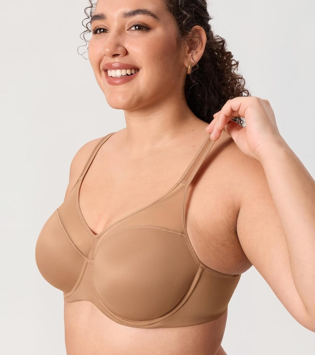 DELIMIRA Damen T Shirt BH mit Bügel Vollschalen Nahtlose BH Grosse Grössen Gepolstert 80D Kiesbeige,