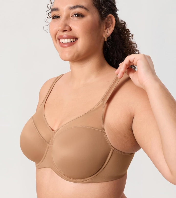DELIMIRA Damen T Shirt BH mit Bügel Vollschalen Nahtlose BH Grosse Grössen Gepolstert 80D Kiesbeige,