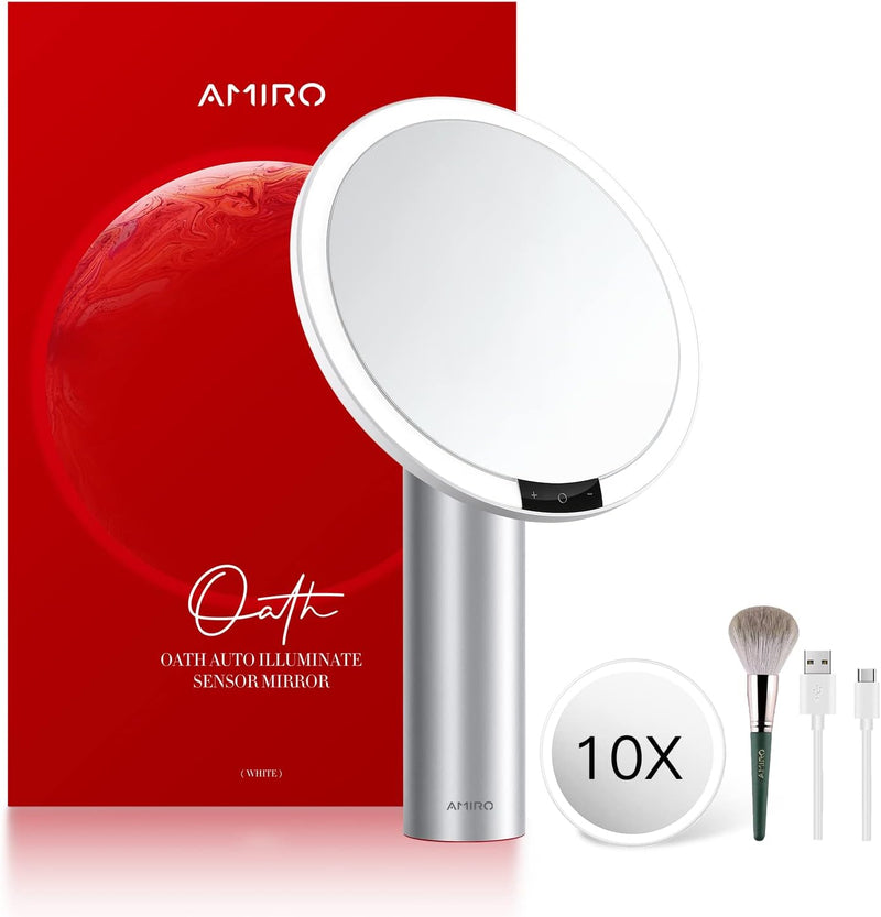 AMIRO 9" Schminkspiegel mit Beleuchtung, Smart Sensor & Touch-Steuerung, 3 Farben & 6 Helligkeiten,