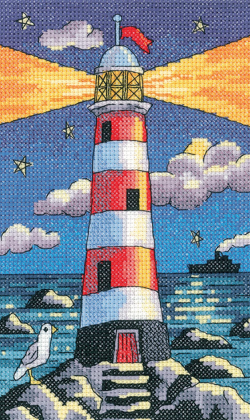 Heritage Kreuzstich Set Aida Leuchtturm bei Nacht, Zählmuster, BSLN1389-A, 12x19cm