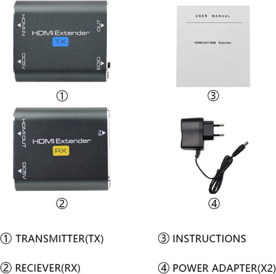 HDMI Extender, AMANKA 60m Aluminium HDMI Expander Repeater, Signal kann über RJ45 Cat6 Cat7 Kabel ve