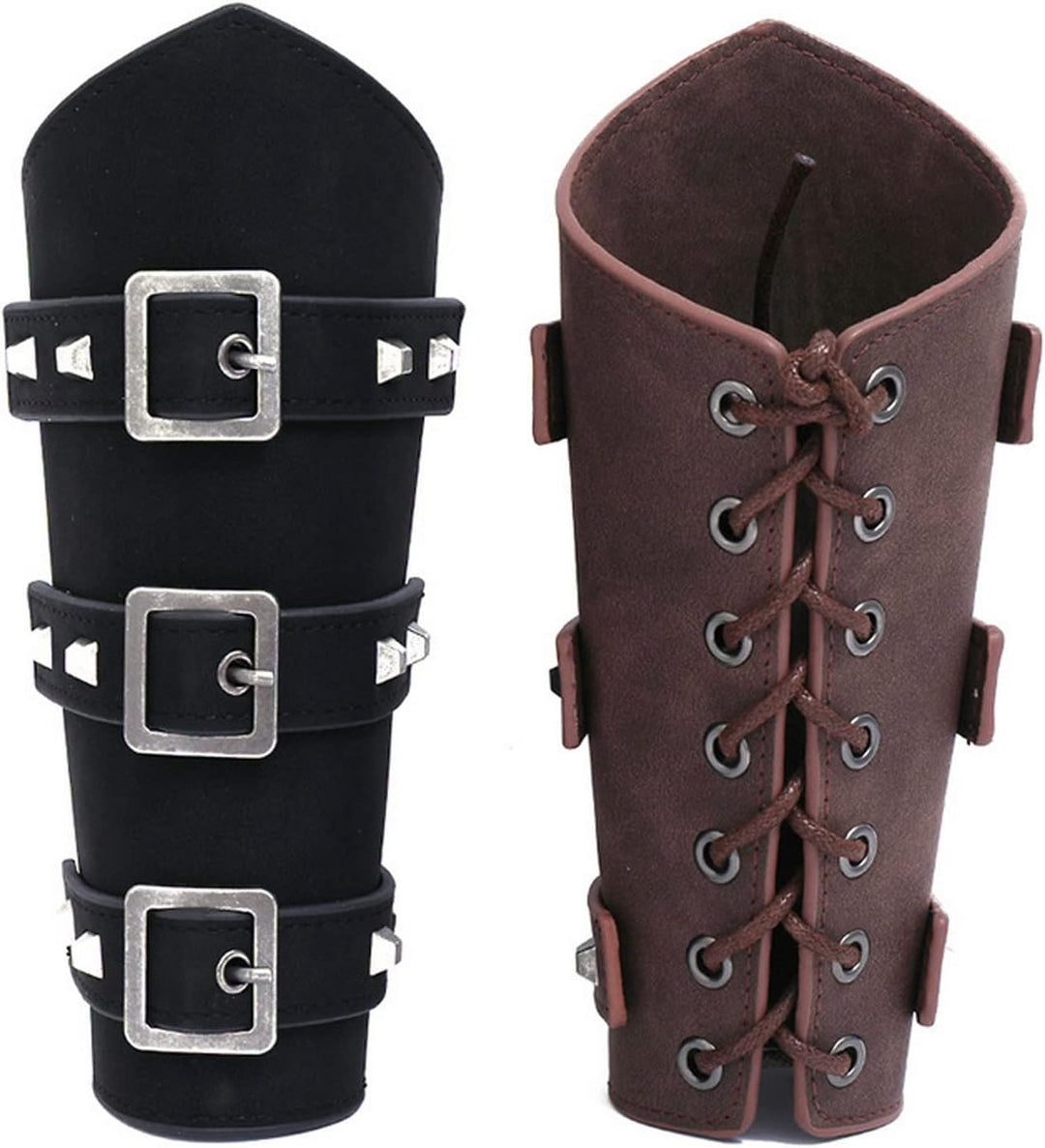 Thajaling 2 Stück Mittelalterliche Leder Armschützer, Punk Gothic Lederarmschienen, Vintage LARP Arm