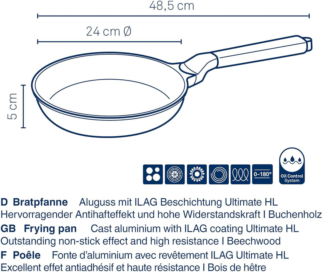kela Bratpfanne Vitana, Ø 24 cm, Aluguss, grau, recycelbar, Allherdboden, antihaftbeschichtet, hitze