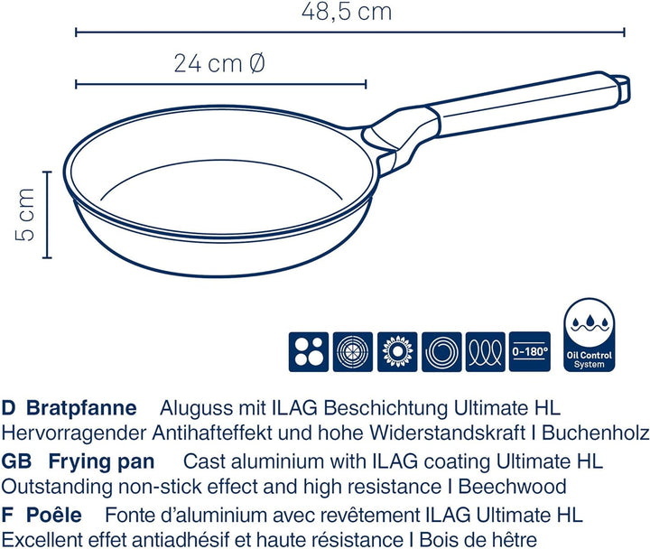 kela Bratpfanne Vitana, Ø 24 cm, Aluguss, grau, recycelbar, Allherdboden, antihaftbeschichtet, hitze