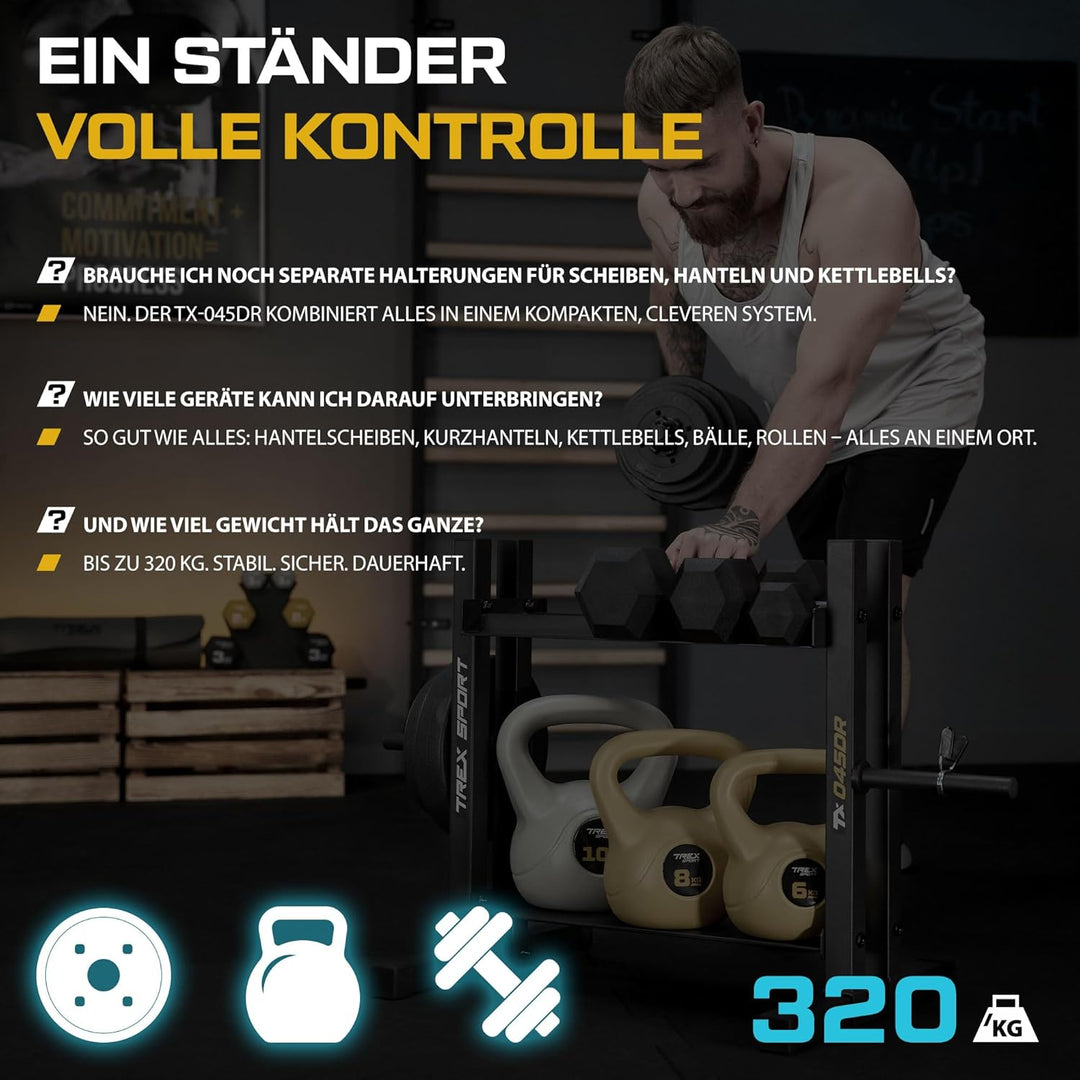 TREX SPORT Hantelablage Gewichteständer bis 320 kg, rutschfest TX-045DR | Stahl Hantelständer für Ha
