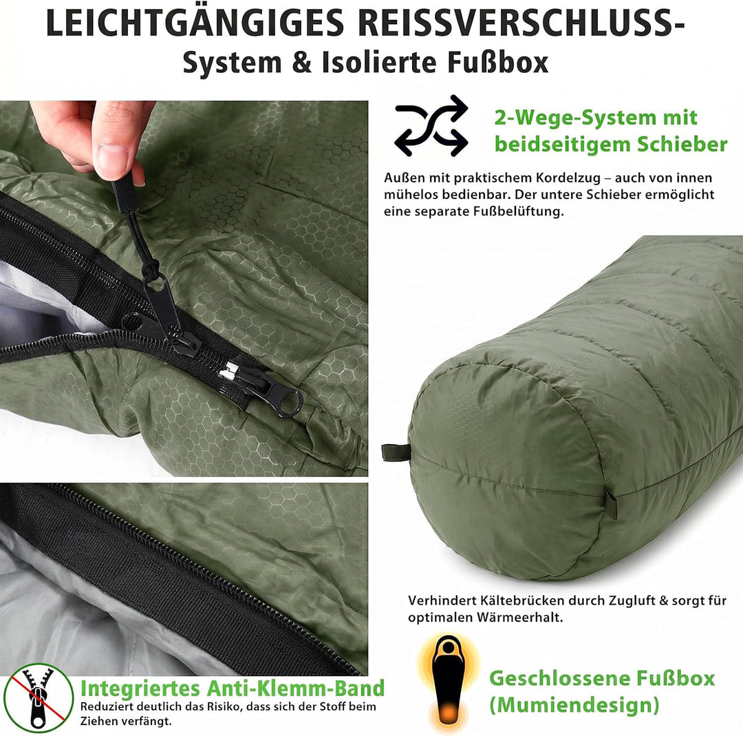 Sekey Schlafsack Erwachsene, Mumienschlafsack mit Anti-Klemm-Reissverschluss, Wasserabweisend &amp; Reis