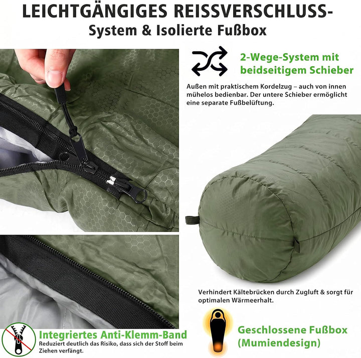 Sekey Schlafsack Erwachsene, Mumienschlafsack mit Anti-Klemm-Reissverschluss, Wasserabweisend &amp; Reis