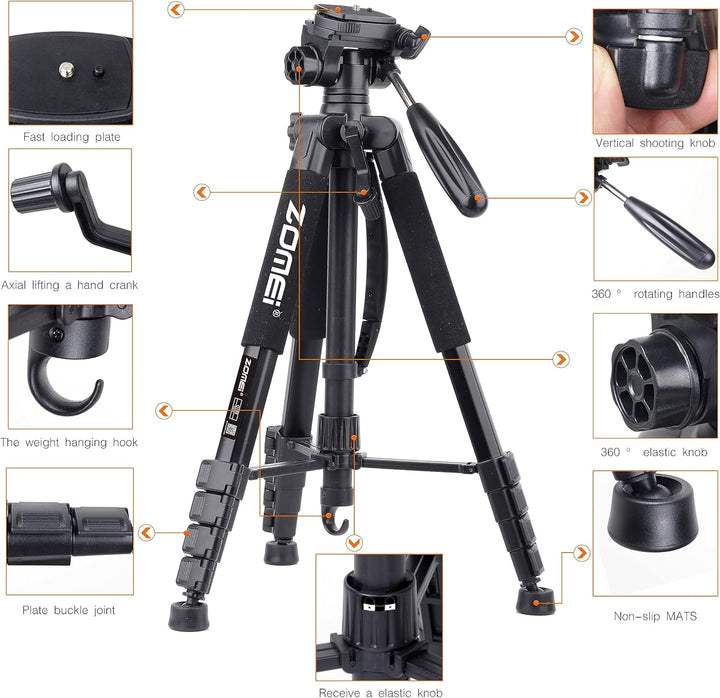 ZOMEi 188cm Stativ Heavy Duty Tall Tripod Stand, Professional Travel Video Tripod Kompatibel mit DSL