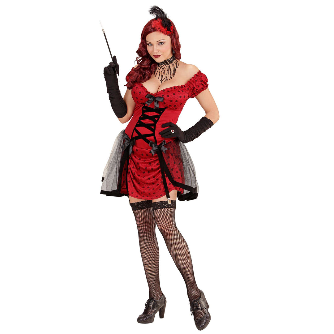 "CABARET GIRL" (dress with attached garters, hair comb with feathers) - (M), M