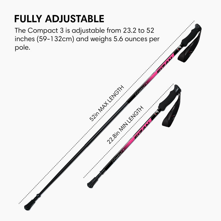 Fizan Compact 3 Trekking Poles – 5.6 oz Ultralight, Backpacking, Thru Hiking Poles, Adjustable, Coll