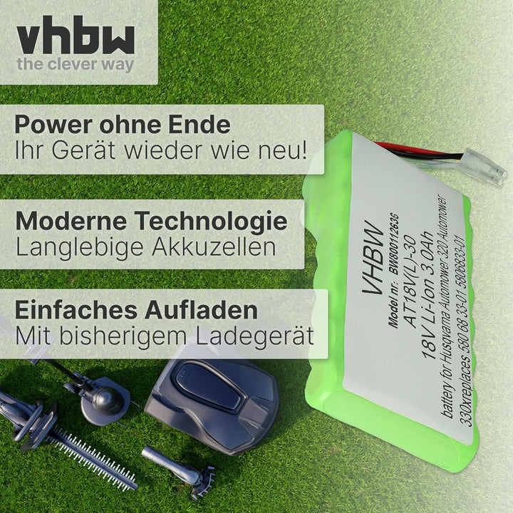 vhbw 2X Akku kompatibel mit Husqvarna Automower 320, 420 bis BJ 2019/2020, 330X Rasenroboter (3000mA