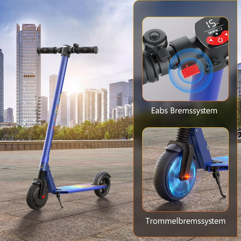 Caroma E Scooter Kinder Unter 16 Jahren, 20km/h, Reichweite 25 km, Faltbarer E Roller Kinder, 3-Gang