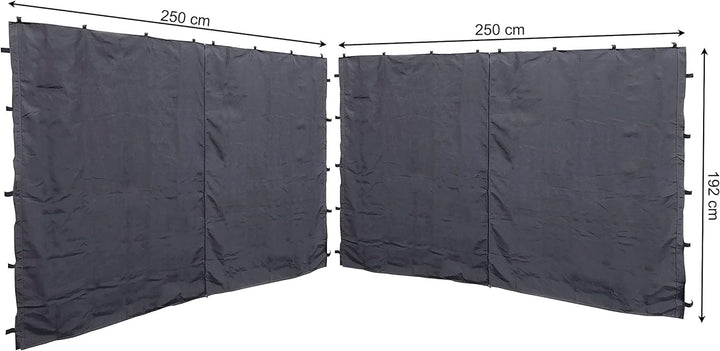 QUICK STAR 2 Seitenteile mit RV 250x192cm für Pavillon Nizza 3x3m Seitenwand Grau RAL 7012