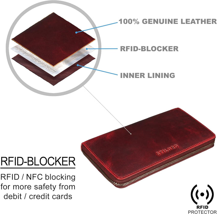 STILORD 'Emilia' Damen Portemonnaie RFID Schutz Elegante Klassische Geldbörse gross aus echtem Rinds