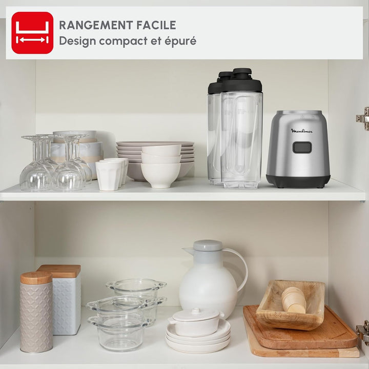 Moulinex Mix&Move Standmixer 2 Flaschen to go Tritan, kompaktes Design, herausnehmbarer Mixer, Einze