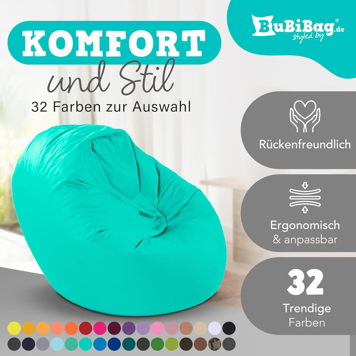 BuBiBag 2in1 Sitzsack L - XXL mit Füllung für Kinder & Erwachsene, Gaming Beanbag & Bodenkissen für