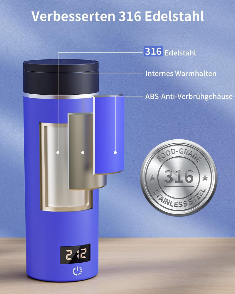 AIRMSEN Wasserkocher Klein mit 6 Temperatureinstellung, 500ml Mini Elektrischer Wasserkocher mit SUS