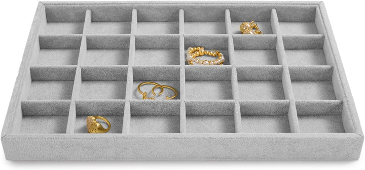 Oirlv Grau Samt 24 Gitter Schmucktablett,Schmuckaufbewahrung Schublade Schmuck Organizer Tablett Rin