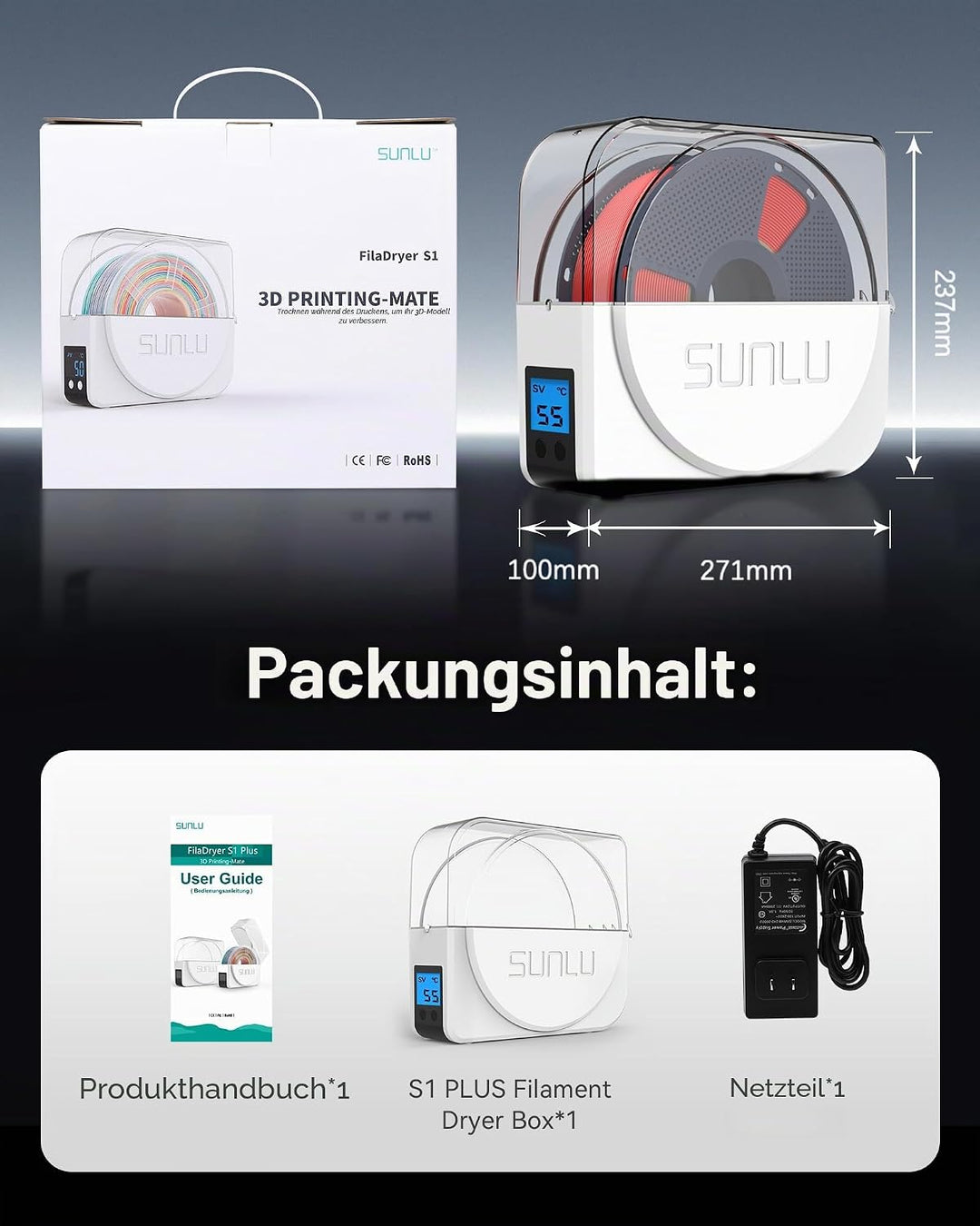Upgraded Dryer Box of 3D Printer Filament, SUNLU 3D Filament Dryer Box S1, Keeping Filaments Dry Dur