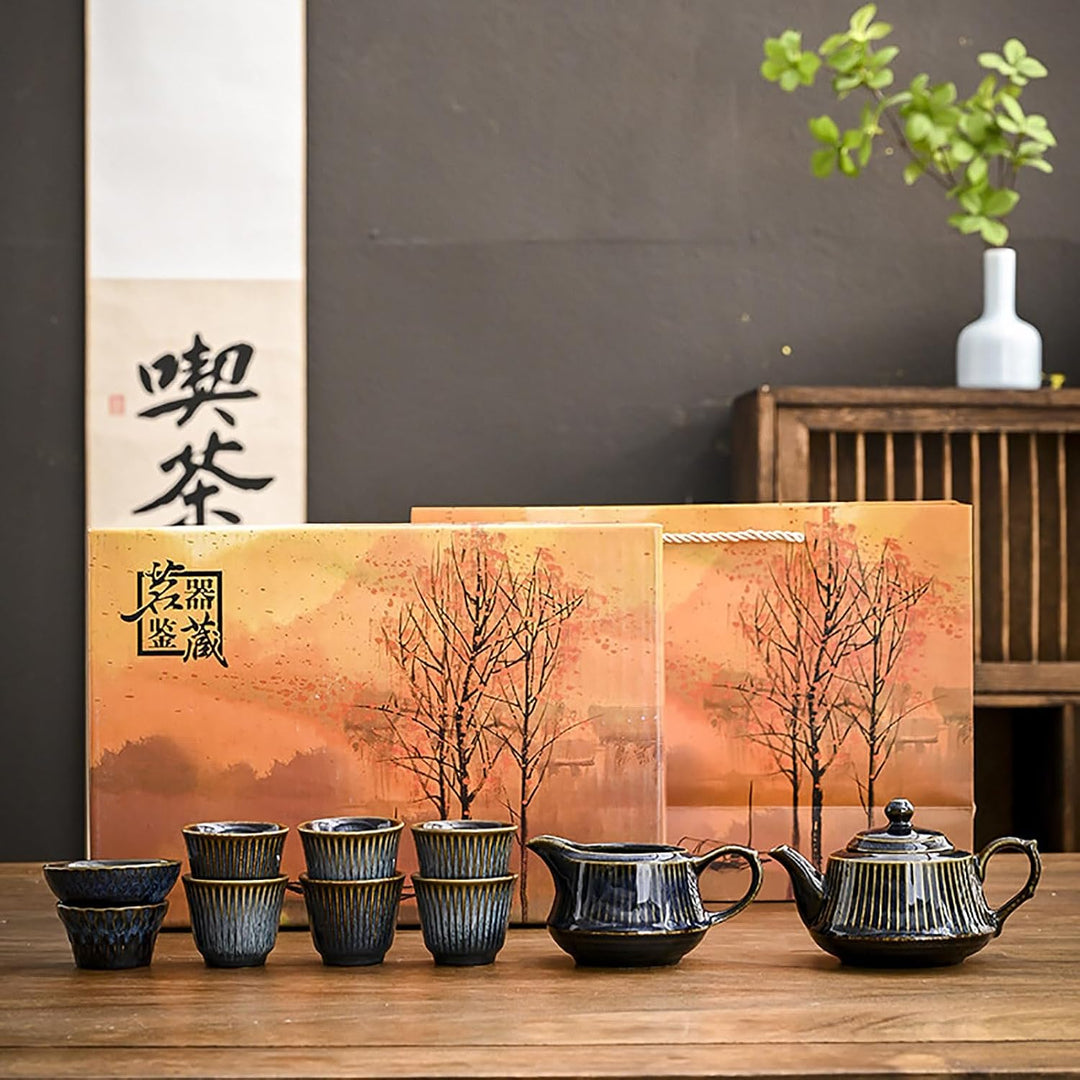 Chinesisches Gongfu-Tee-Set aus Porzellan, 10 Stück Schönes Keramik Teekannen-Set mit Teebereiter un