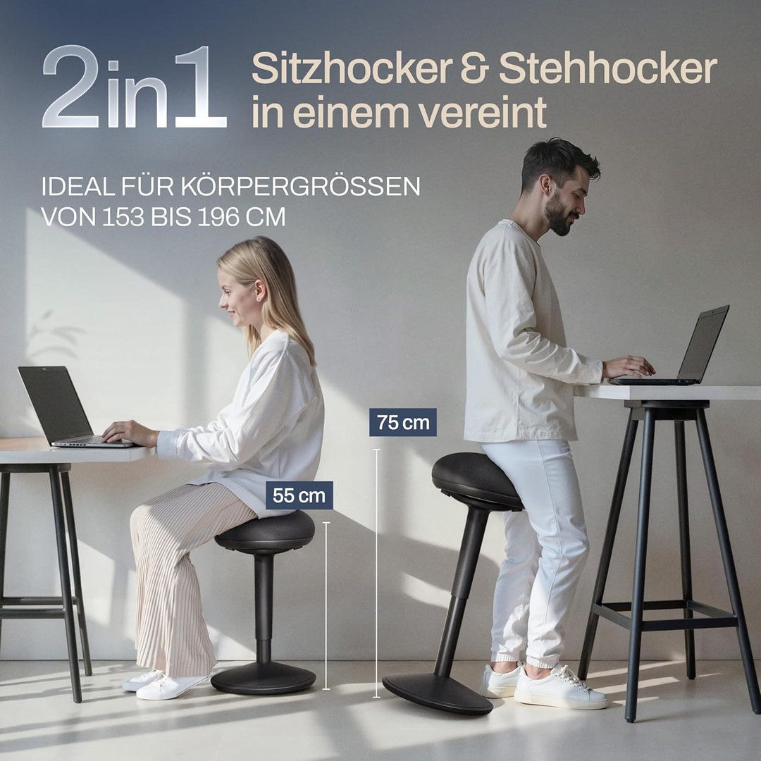 Bürohocker ergonomisch [Zertifiziert] 2in1 Sitzhocker & Stehhocker höhenverstellbar | Ergonomischer