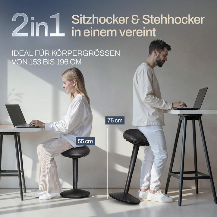 Bürohocker ergonomisch [Zertifiziert] 2in1 Sitzhocker & Stehhocker höhenverstellbar | Ergonomischer