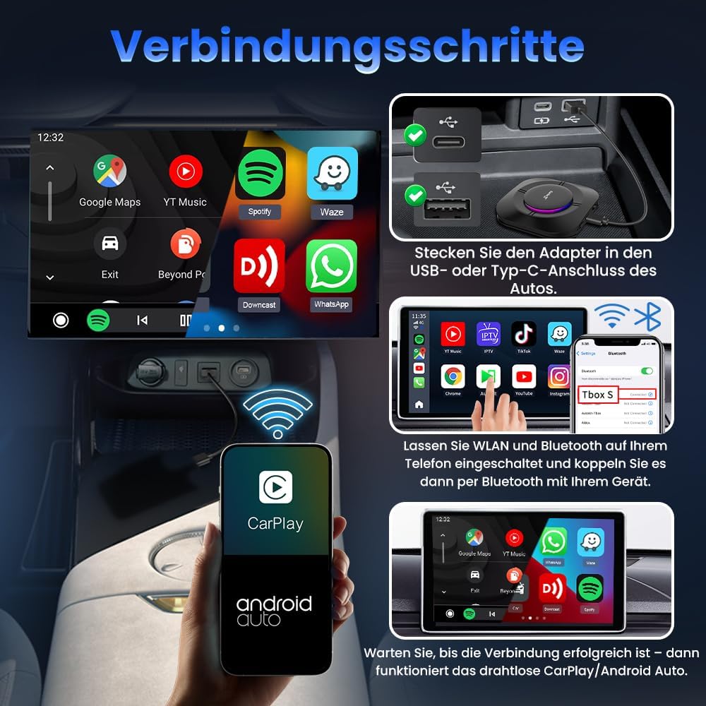 CarlinKit Android 13 CarPlay AI Box,kabelloser CarPlay-und Android Auto-Adapter für kabelgebundene C