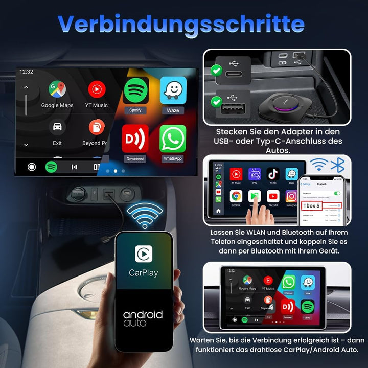 CarlinKit Android 13 CarPlay AI Box,kabelloser CarPlay-und Android Auto-Adapter für kabelgebundene C