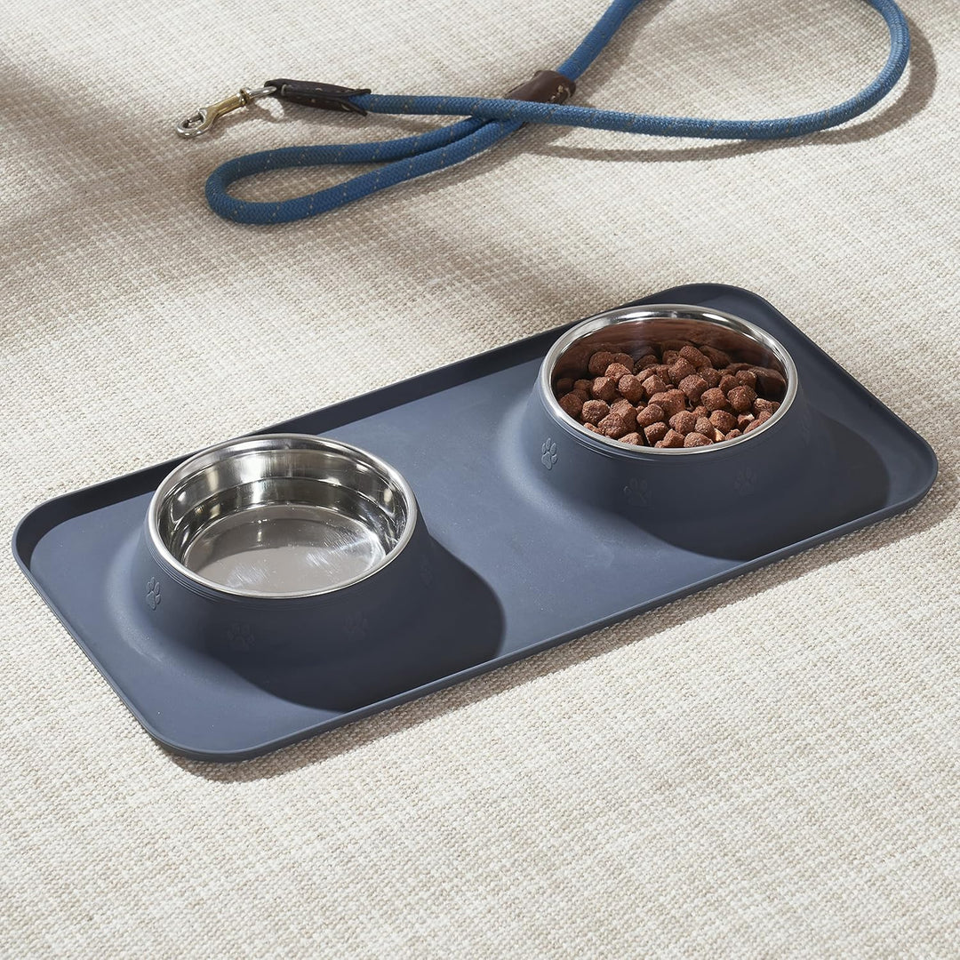 Penguin Home 4er-Pack Edelstahl-Haustier-Grau mit Grauer Futtermatte Komplettlösung für die Mahlzeit