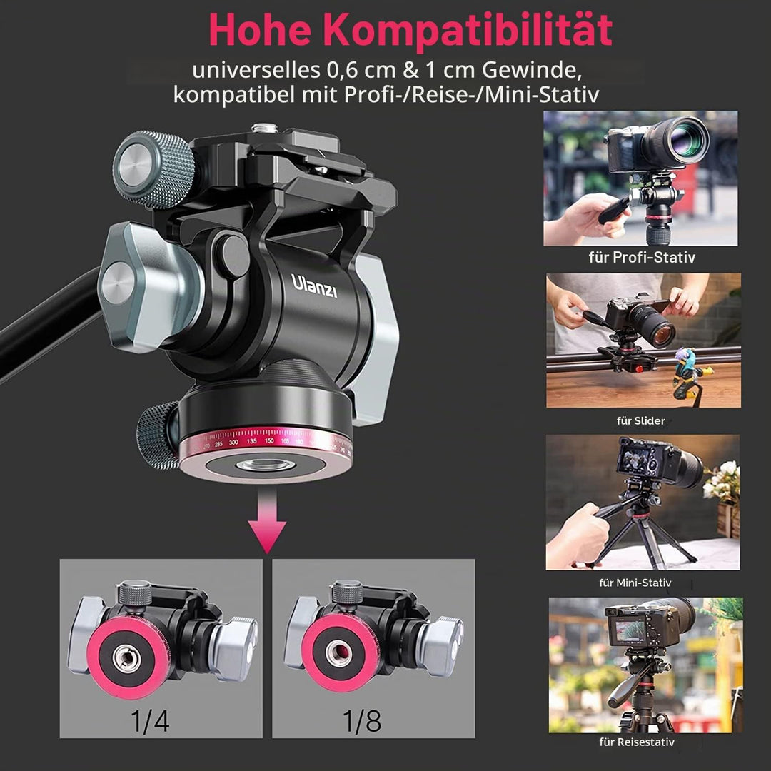 ULANZI U-190 Stativkopf Kamera Video Fluidkopf mit Arca Swiss Schnellwechselplatte Durchmesser 40mm