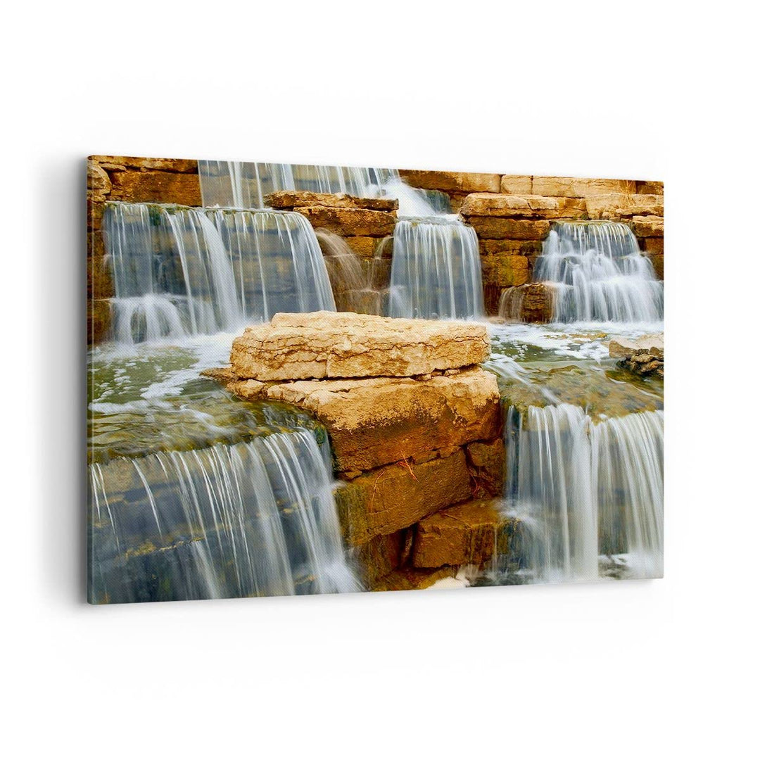 Bilder auf Leinwand 100x70cm Leinwandbild Wasserfall Steine Wasser Gross Wanddeko Bild Schlafzimmer
