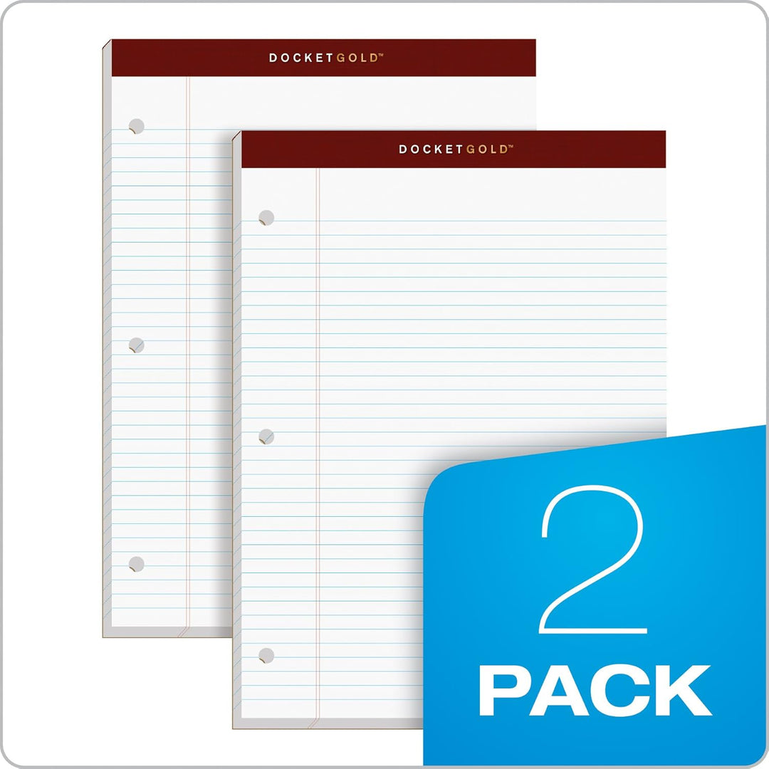 TOPS Docket Gold Schreibblöcke, 21,6 x 29,5 cm, schmales Lineal, 3-fach gelocht, weisses Papier, 100