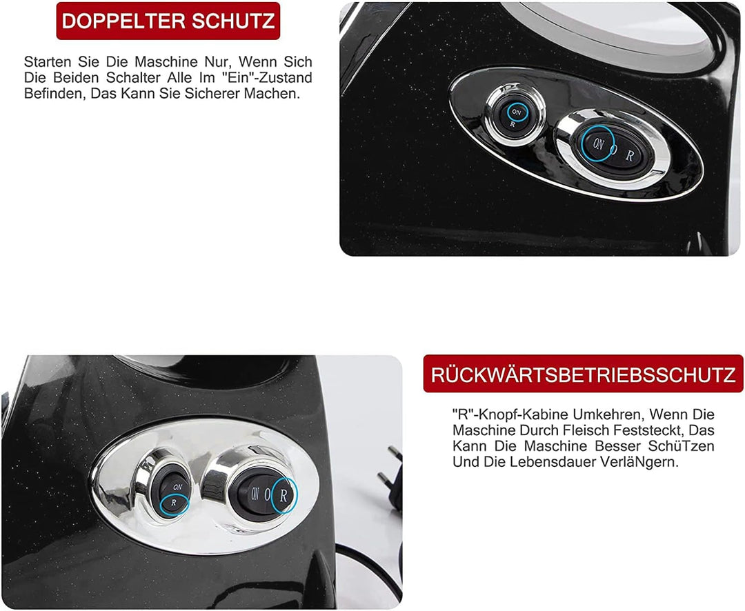 2800 W Fleischwolf, elektrischer Zerkleinerer mit 3 gelochten Scheiben, zum Zerkleinern von Gemüse,