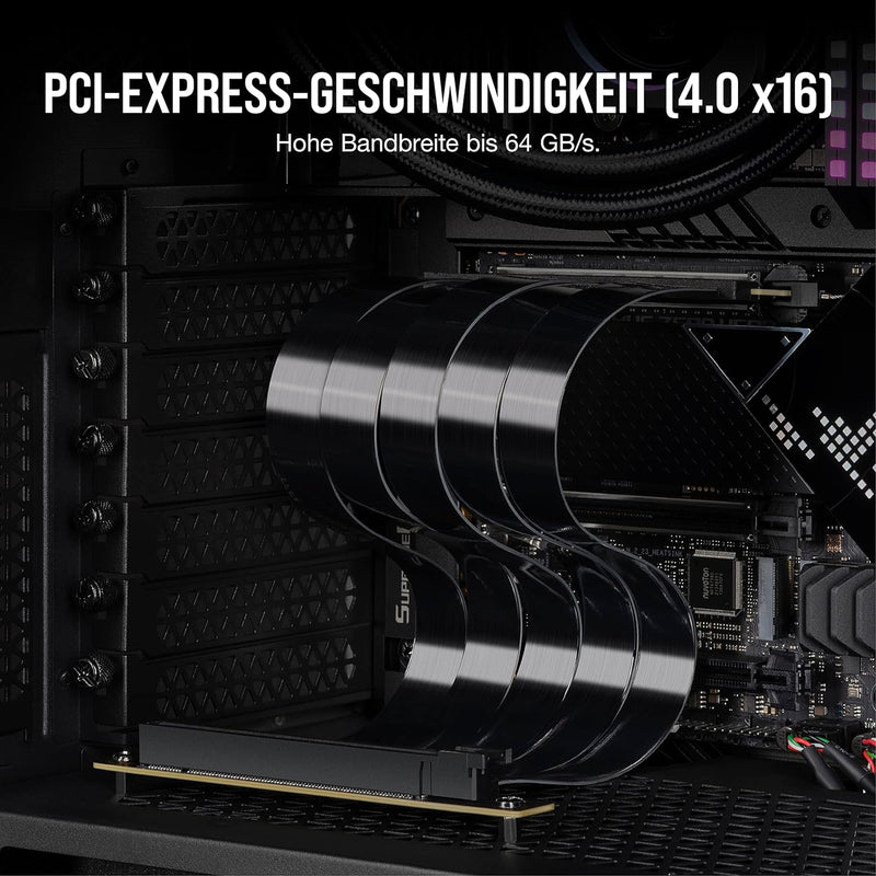 Corsair Premium-PCIe 4.0 x16-Verlängerungskabel, 300 mm, EMI-geschirmt, 90° weiblicher PCIe-Anschlus