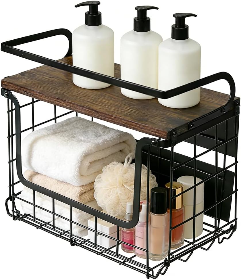 LANTUS Obstkorb, zum Aufhängen, Obstkorb, Wandkorb, für die Küche, mit Deckel aus Holz, zur Aufbewah