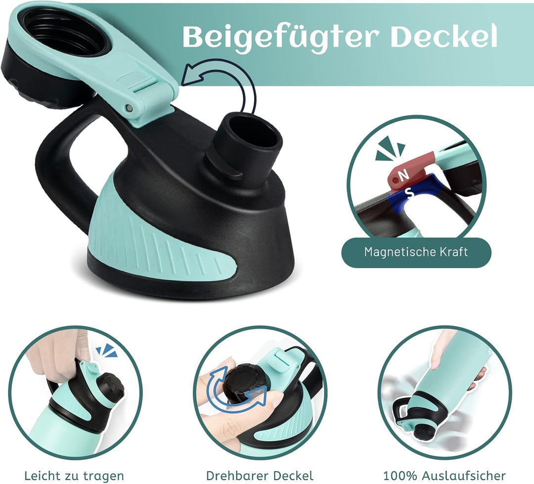 Fjbottle Edelstahl Trinkflasche Sport mit Magnetischem Deckel 1L, 800ml, 600ml, 400ml BPA-Frei Ausla